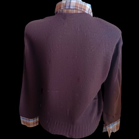 Women's Medium V-Neck Sweater Vintage 70's Brown Layered Look Cottage Granny - Picture 4 of 8